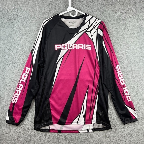 Polaris ORV Jersey Mens Large Pink Black Long Sleeve Mesh Sides Breathable - Picture 1 of 15